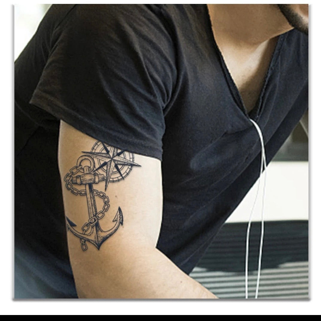 Tatouage Temporaire Ancre & Boussole – Design Marin | Effet Réaliste & Waterproof
