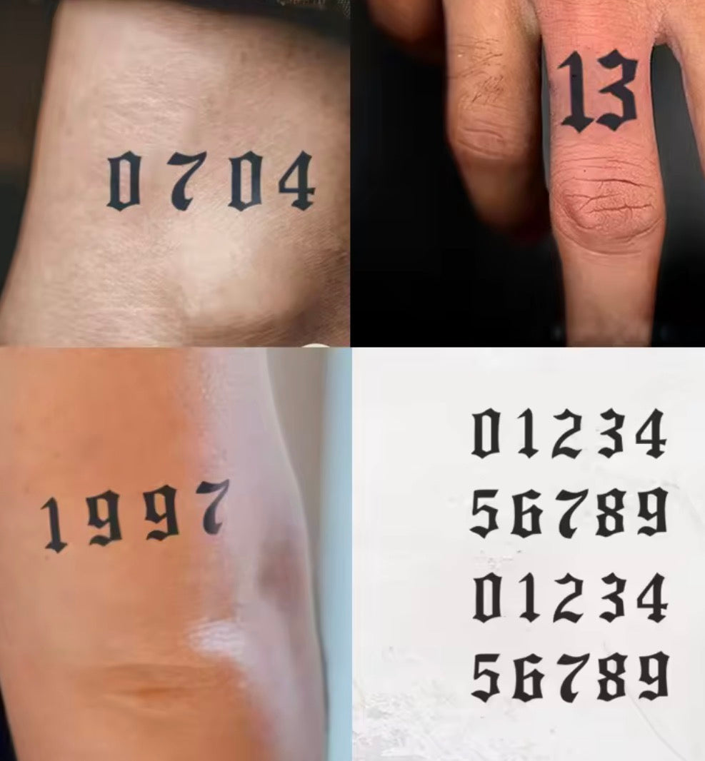 Tatouage Temporaire Chiffres Gothiques – Petit Format (1 à 2 Semaines)