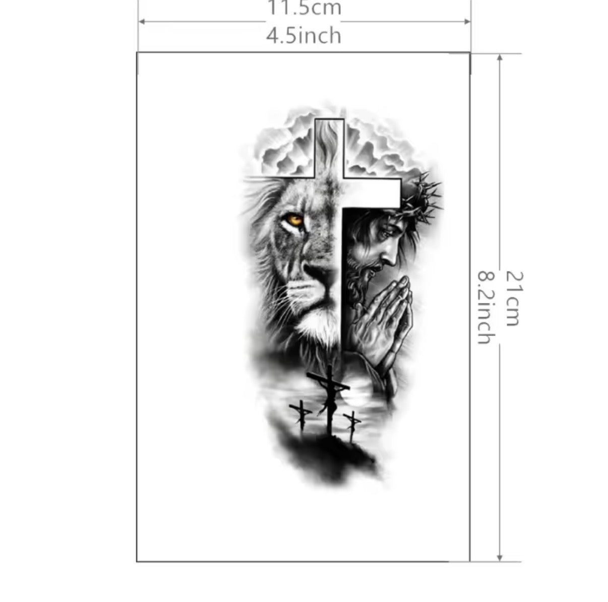 Tatouage Temporaire Avant-Bras – Lion & Jésus Symbolique (1 à 2 Semaines)