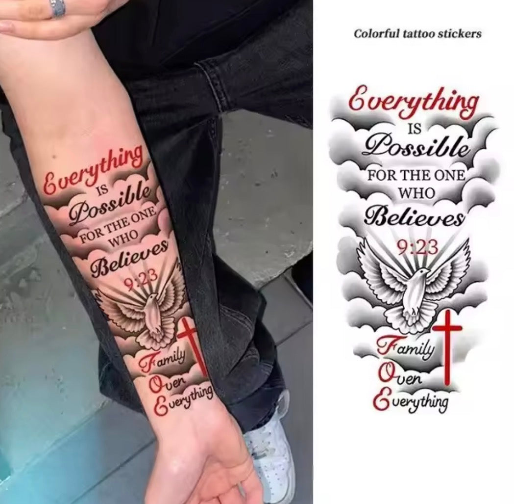 Tatouage Temporaire Bras / Avant-Bras – Texte “Everything Is Possible” (1 à 2 Semaines)