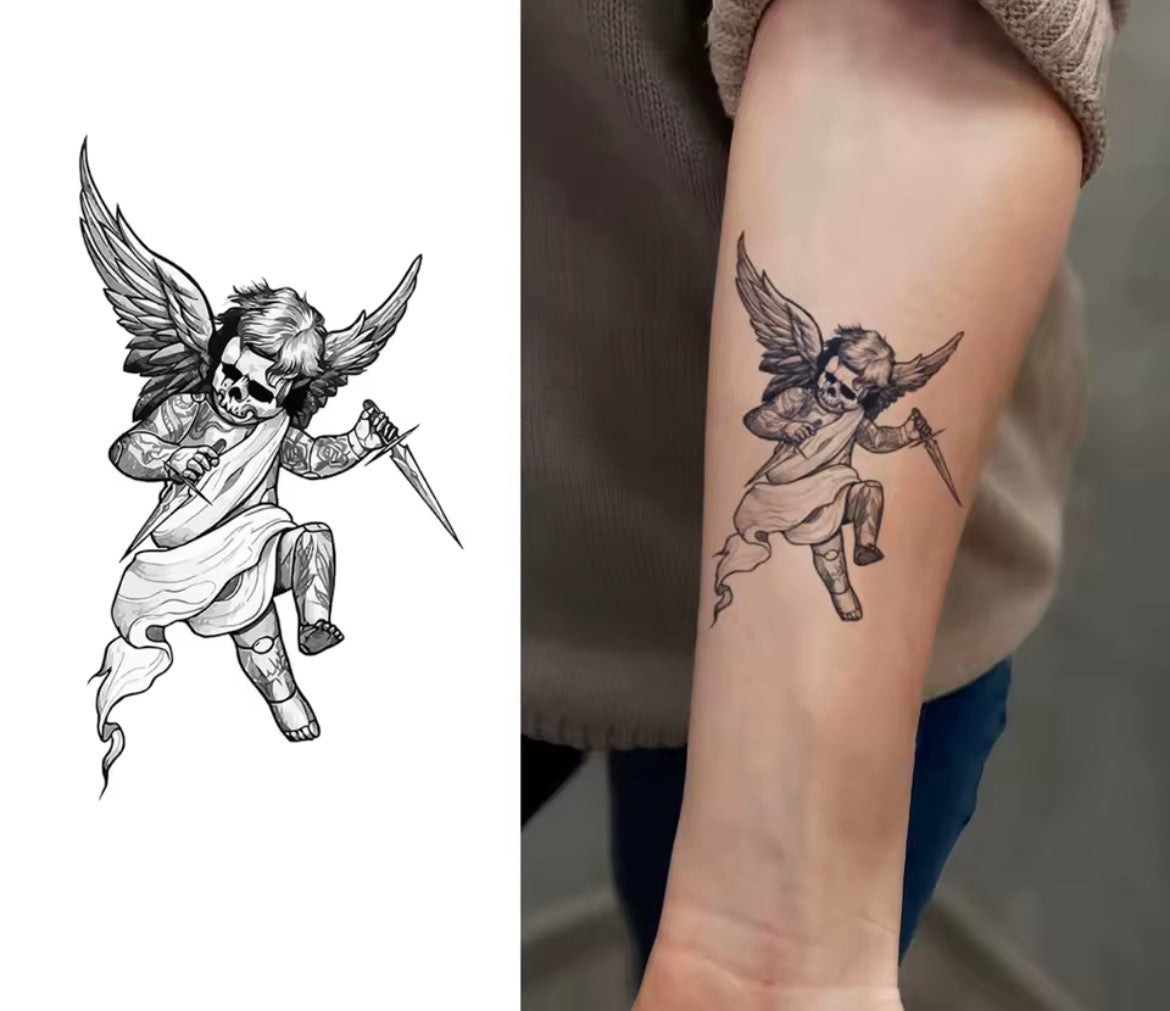 Tatouage éphémère Ange Sombre au poignard