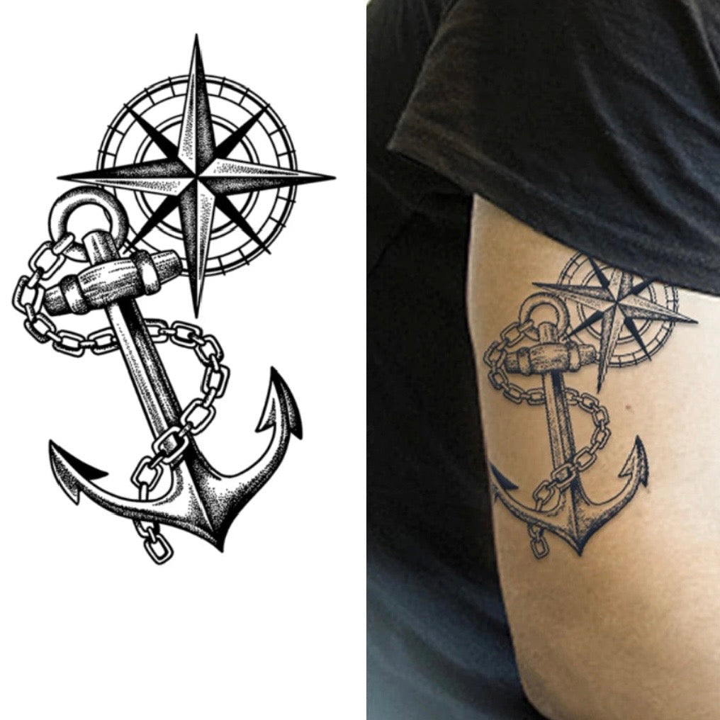 Tatouage Temporaire Ancre & Boussole – Design Marin | Effet Réaliste & Waterproof