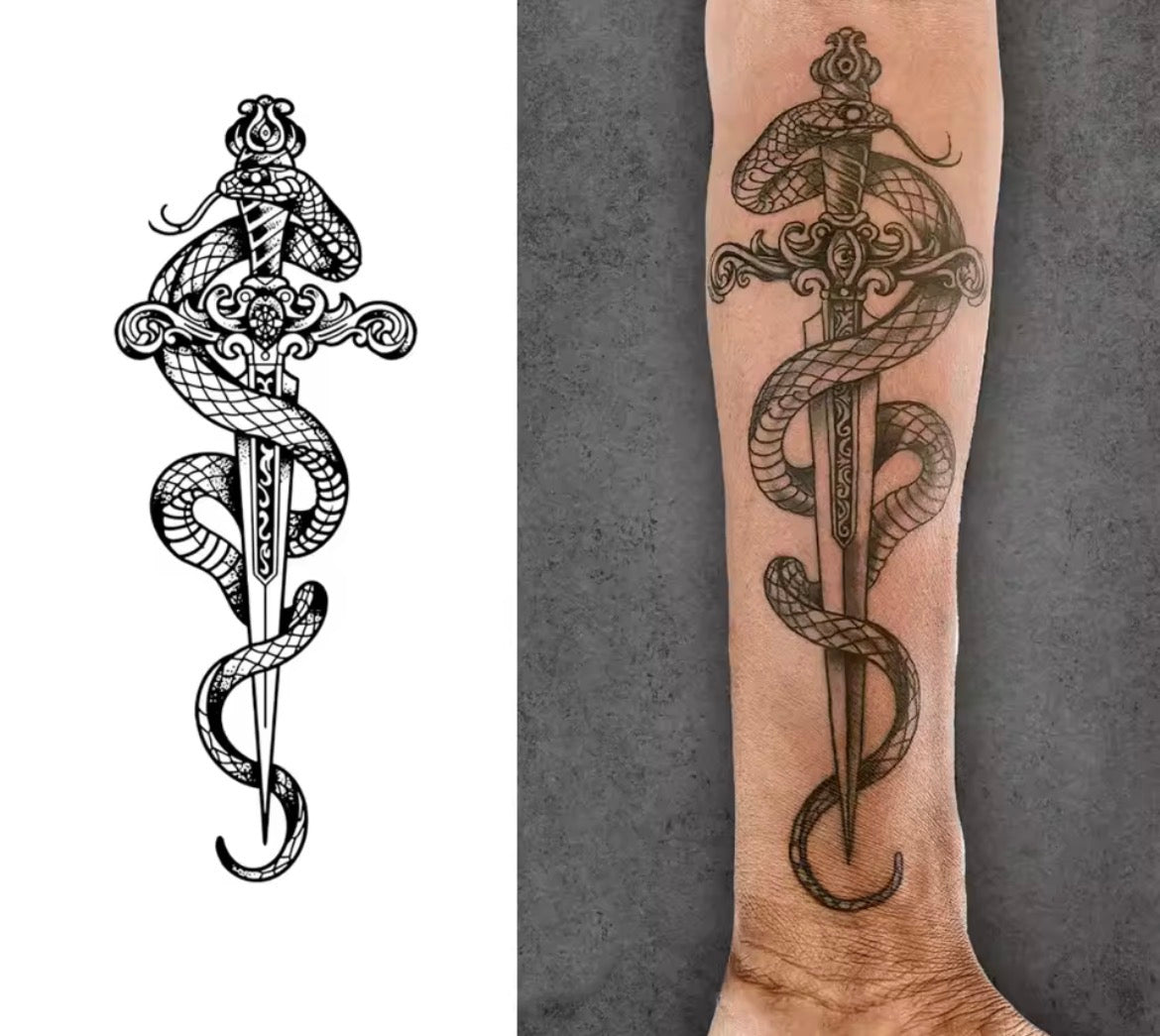 Tatouage éphémère Dague & Serpen