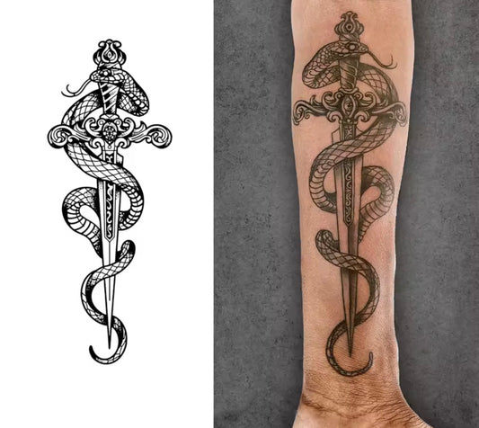 Tatouage éphémère Dague & Serpen