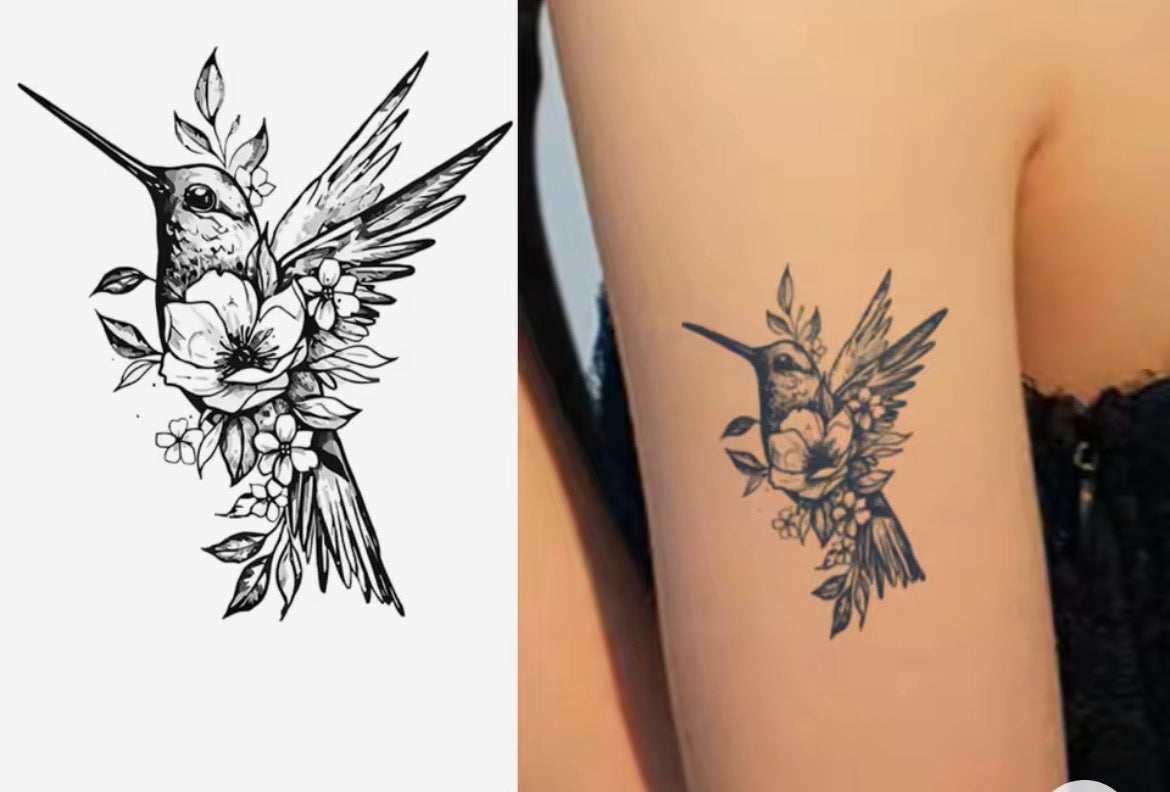 Tatouage éphémère Colibri Floral