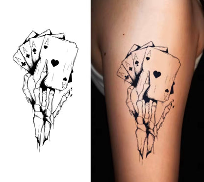 Tatouage éphémère Main de Squelette & As