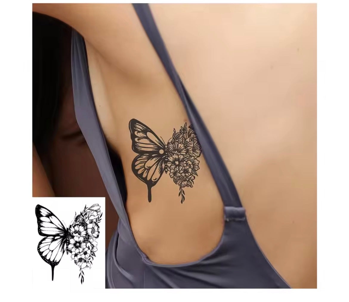 Tatouage Éphémère Papillon & Fleurs