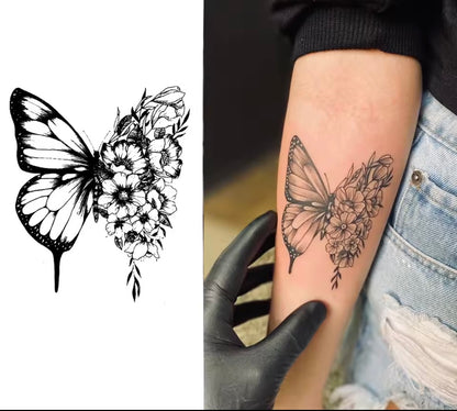 Tatouage Éphémère Papillon & Fleurs