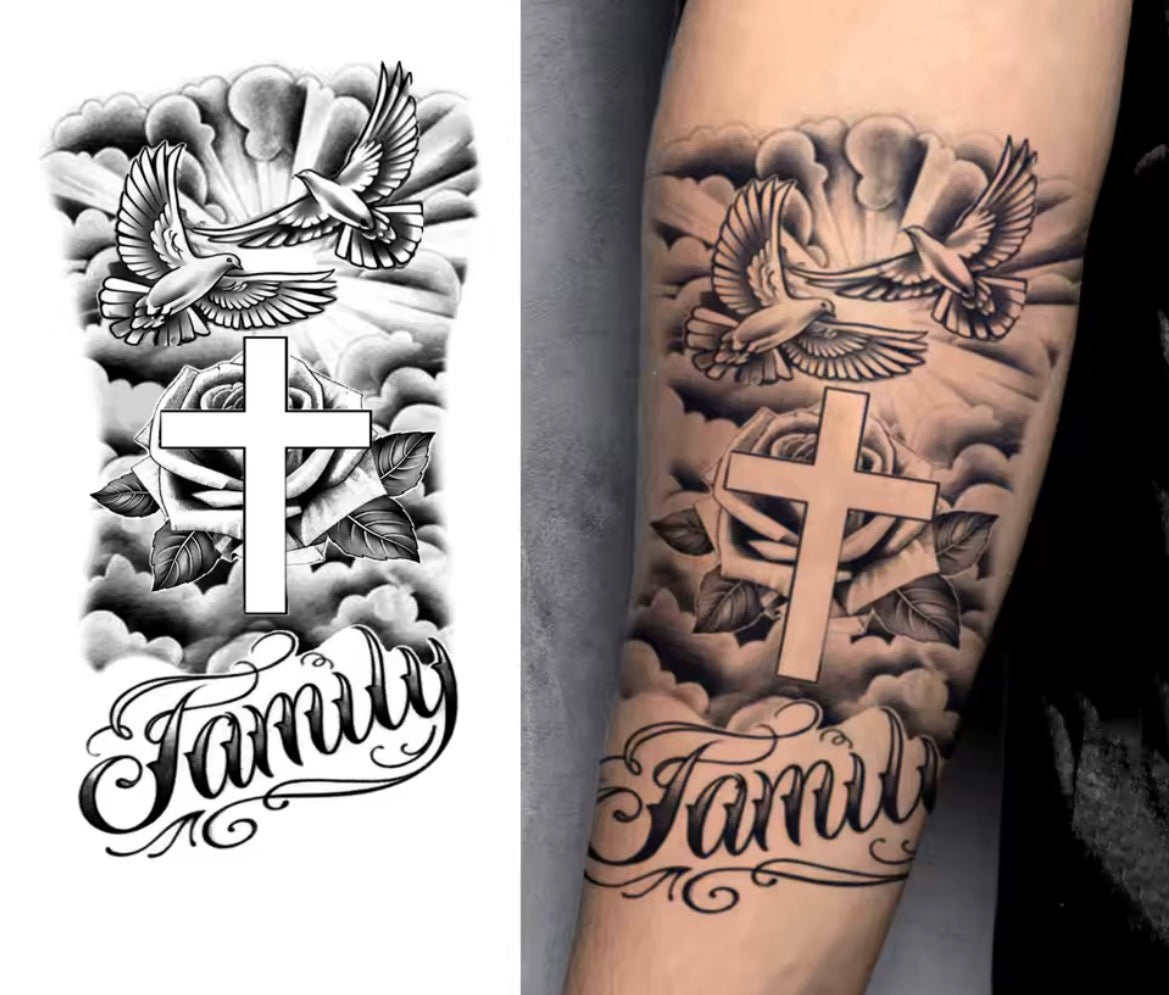 Tatouage éphémère Croix & Colombe Family – Collection Spirituelle