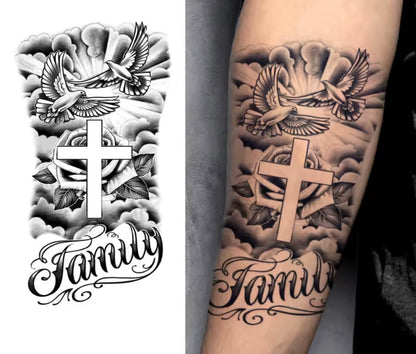 Tatouage éphémère Croix & Colombe Family – Collection Spirituelle