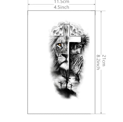 Tatouage Temporaire Avant-Bras – Lion & Jésus Symbolique (1 à 2 Semaines)