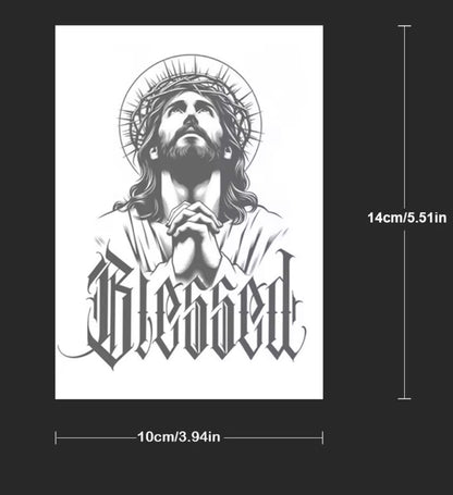 Tatouage Temporaire Avant-Bras – Jésus “Blessed” (1 à 2 Semaines)
