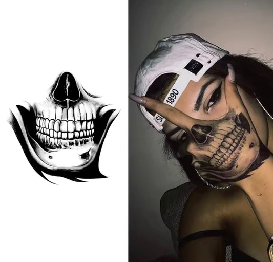 Tatouage Temporaire Main – Crâne Sourire Réaliste (1 à 2 Semaines)