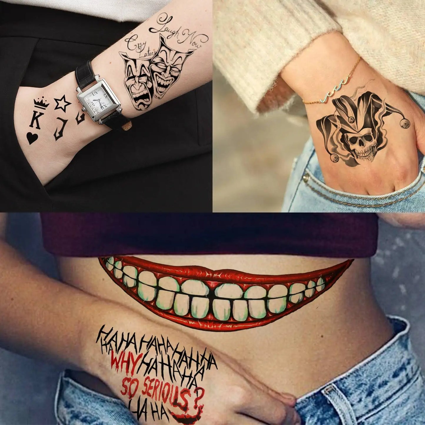 Tatouage Temporaire Joker – Rires & Chaos | Design Dark Art & Waterproof