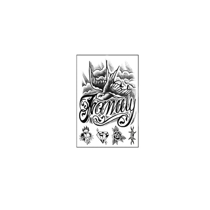 Tatouage Temporaire “Family” – Écriture Old School & Hirondelles | Effet Réaliste & Waterproof